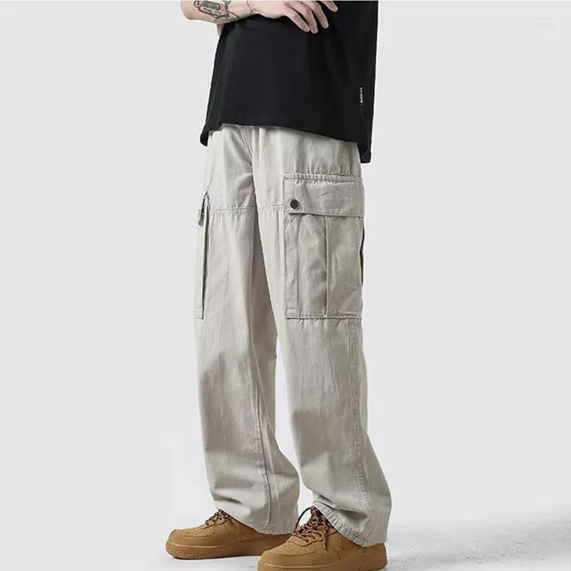Spodnie męskie swobodne luźne ładunek kieszonkowy Koreańska moda hip -hop prosta szeroka noga dresowe odcienie