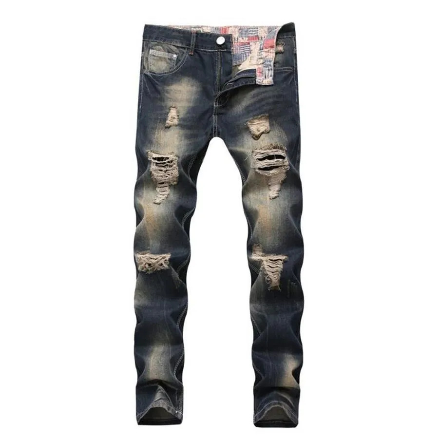 Moda masculina jeans fino casual calças elásticas preto ajuste solto algodão designer jeans para male2170