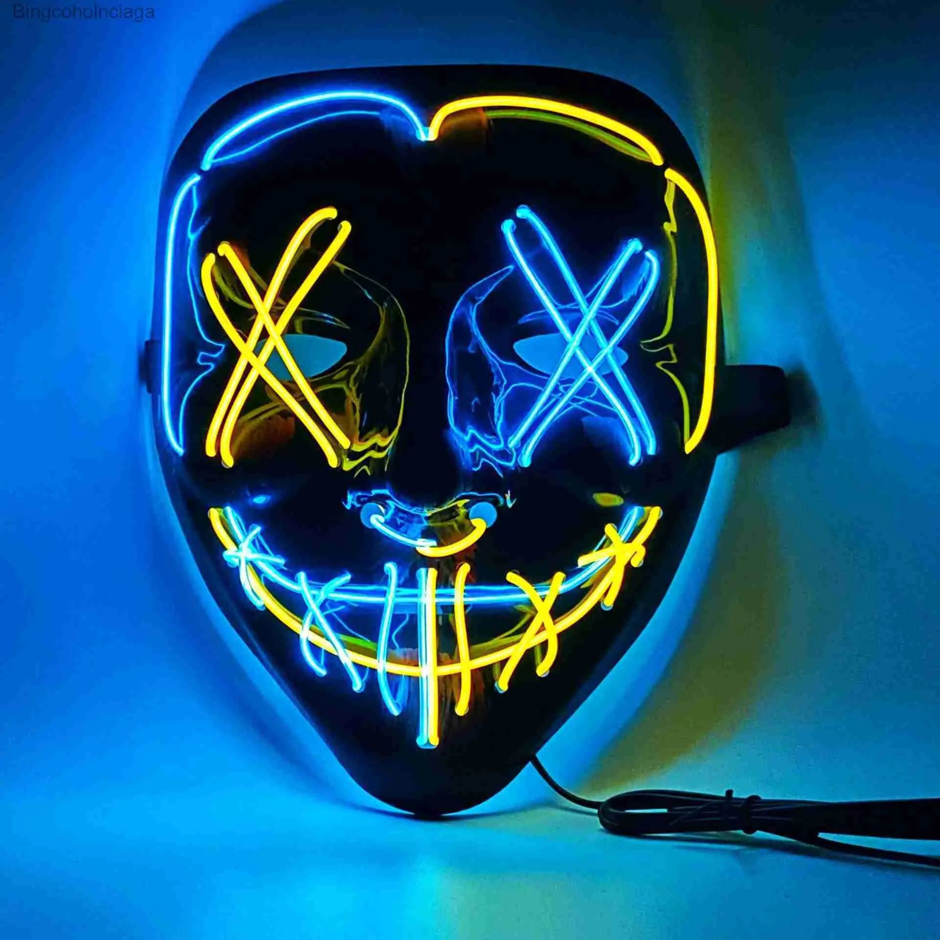 Theme Costume Halloween Mask Scary Halloween Glowing in Dark Coldplay Light Up Purge Mask Halloween Masquerade Party LED Face cosplay MasksL231008