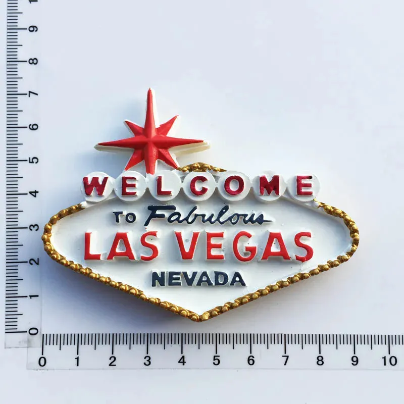 Kühlschrankmagnete American Las Vegas Las Vegas Wahrzeichen Willkommenskarte Dreidimensionaler Tourismus-Gedenkhandwerk Magnetischer Kühlschrankmagnet 231007