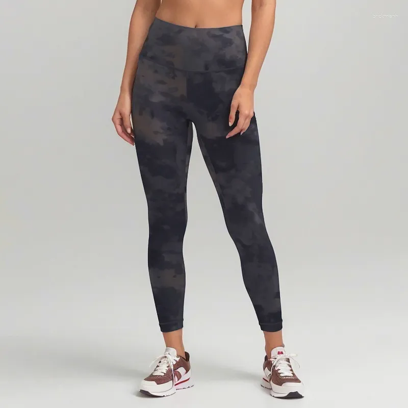 Calças ativas promoção feminina tie tingido yoga náilon impresso esportes fitness hip elevador cintura alta lu u logotipo personalizado