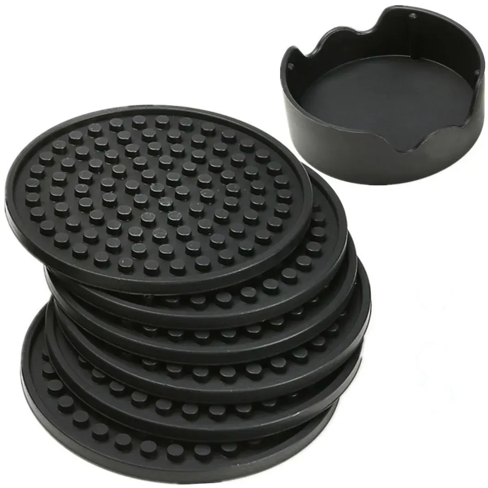 4.3inch 6pcs/set Black Round Silicone Drink Coasters Cup Mat Cup Costers Tableware with holder 60pcs