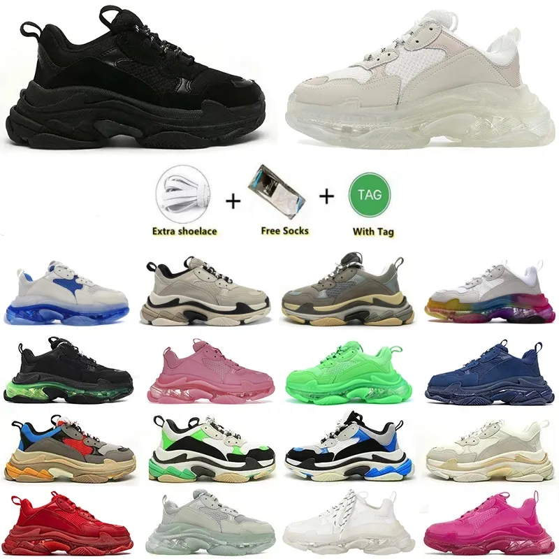 Designer Shoes Triple S Men Women Casual Shoes platform Tan clear sole Black Patchwork Color Cream White Royal Neon Fluorescent Green mens trainers sports sneakers