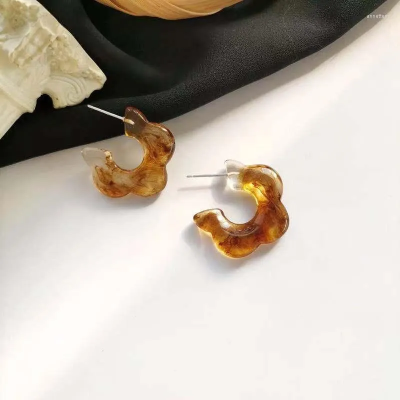 Pendientes colgantes con forma de flor de ámbar coreano, cristal étnico Vintage grueso, gota en C para mujeres y niñas, joyería