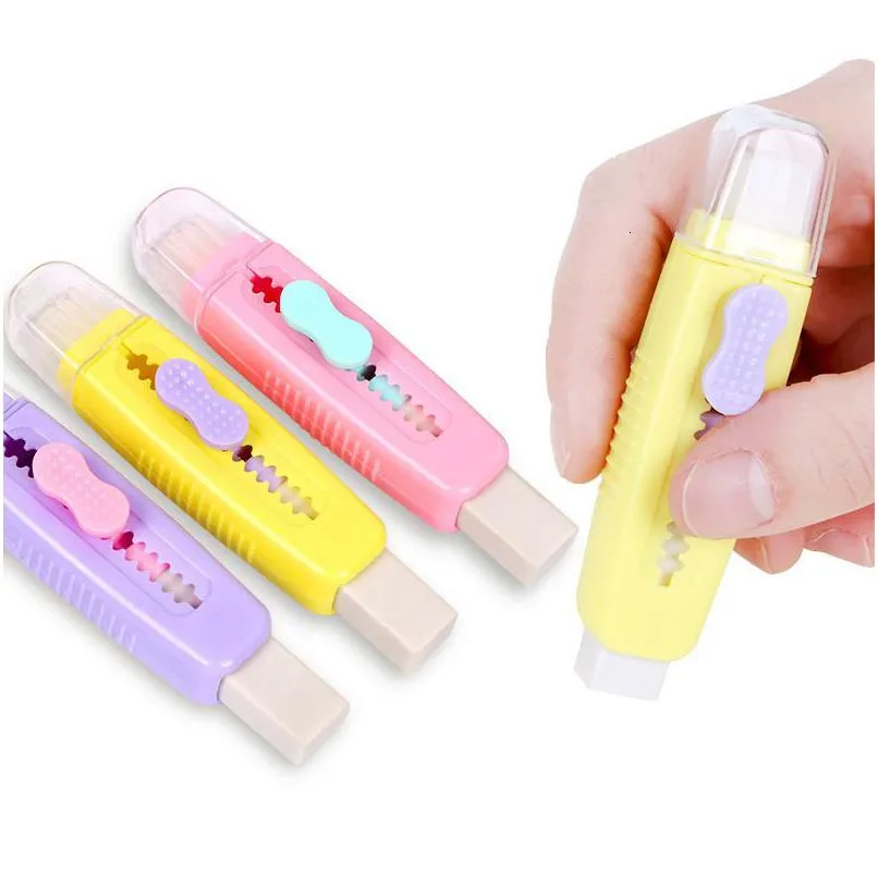 Erasers Wholesale 24Pcs Push Pl Eraser With Soft Brush Pencil Rubber Kids Ding Writing Wi Stationery School Supplies Pencils Tool Drop Dhcrf