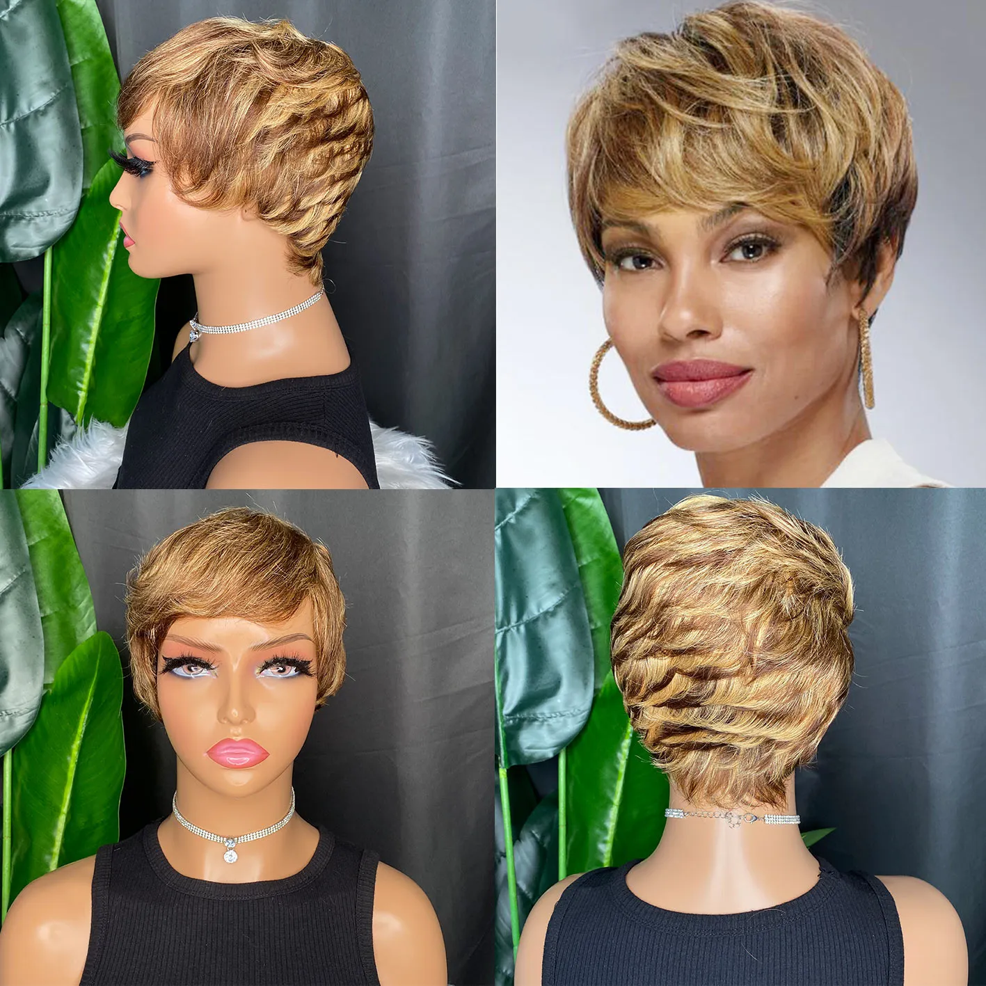 Natural Black 100% Raw Remy Virgin Human Hair Pixie Cut Short Wig Peruvian Indian Malaysian Hair Wig