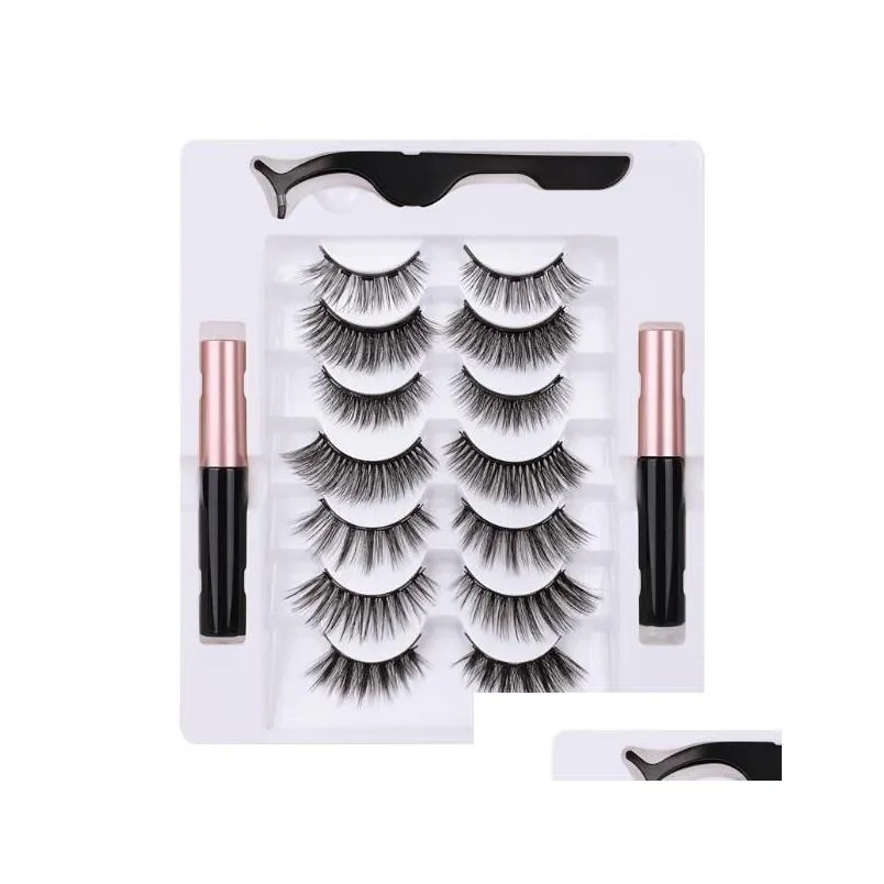 Falsche Wimpern Neueste Magnetische Eyeliner Kit 7 Paare Dicke Natürliche Lange Gefälschte Wimpern Set Mit Pinzette Handgemachte Drop Lieferung Gesundheit Bea Dh9Eg