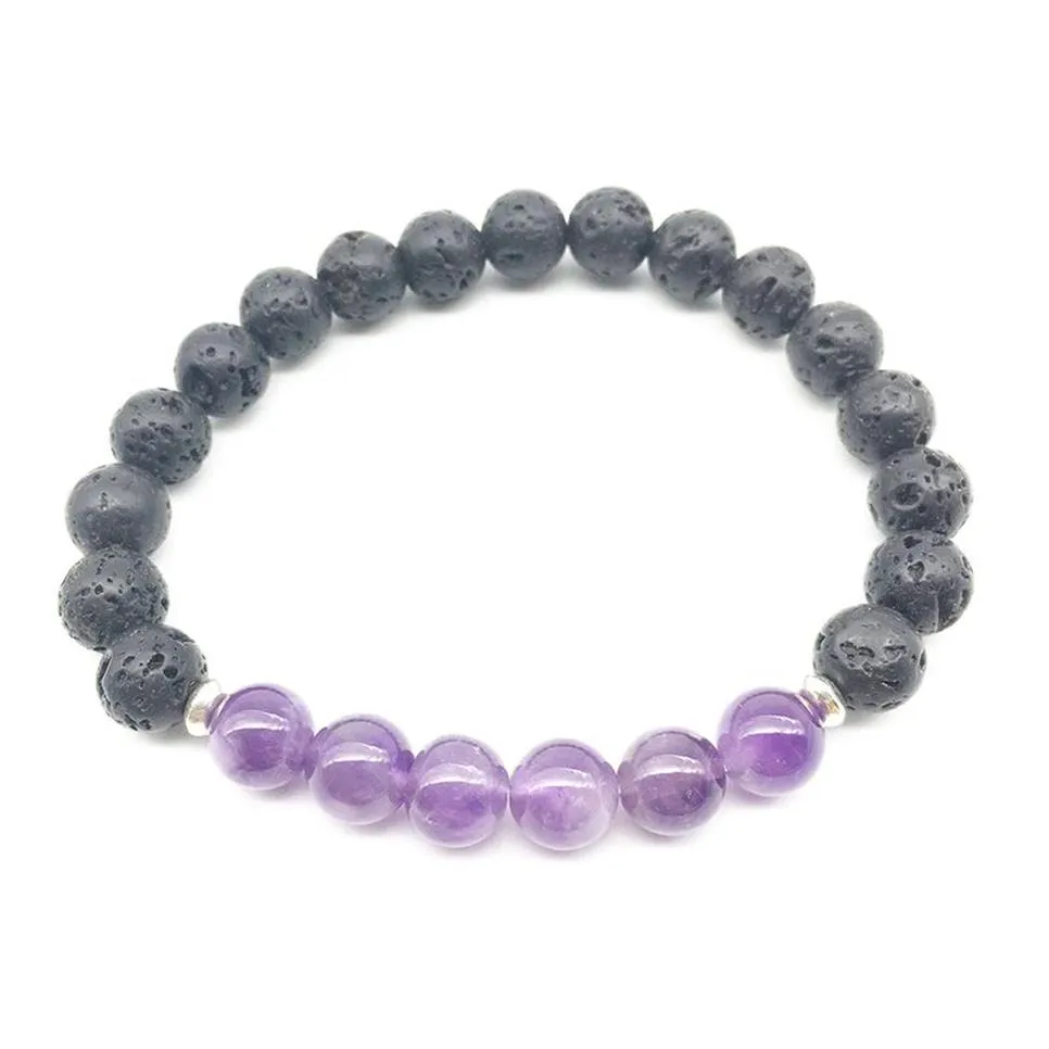 SN1344 Nes Design Bracciale da donna Trendy Pietra lavica naturale Bracciale Mala Yoga Ametista Viola Cristallo Equilibrio Gioielli meditativi254r