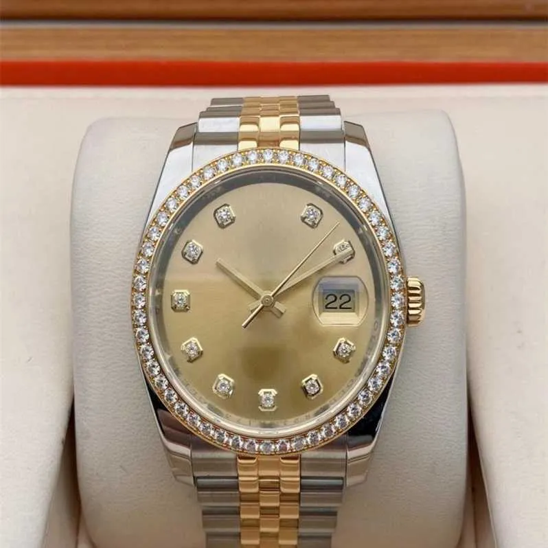 Rörelse Rolaxes Titta på ren l 18K 36 Gold Dial Diamond Pure 116243 Rostfritt stål Guldfabrik Automatisk