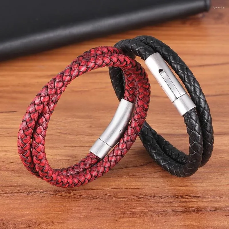 Braccialetti con ciondoli XQNI Bracciale in pelle da uomo a doppio avvolgimento attorno al polso 3 diverse esigenze per il business Accessori semplici Colore retrò