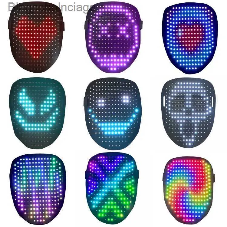 Тематический костюм LED Smart Mask Bluetooth APP Control Маски для лица могут менять цвета DIY Фотографии Текстовые светодиодные маски для лица для украшения ХэллоуинаL231008