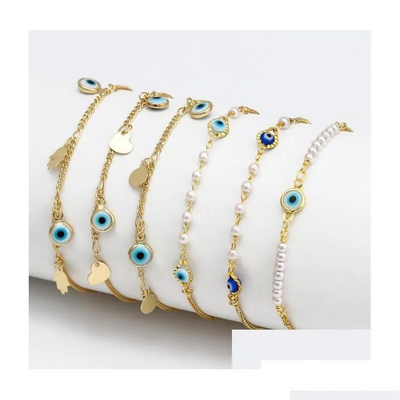 Braccialetti con ciondoli Braccialetti con ciondoli Oro Evil Blue Eye Lucky Turkish Eyes Bracciale per le donne Ragazze Beach Jewelry Party Gift 10 Styles Drop Dhc2J