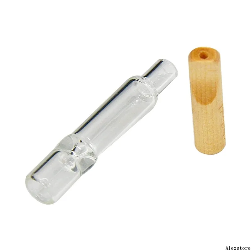 Pipa in vetro Honeypuff One Hitter con bocchino in legno naturale staccabile, manico per filtro in legno, pipa per tabacco in legno, erba