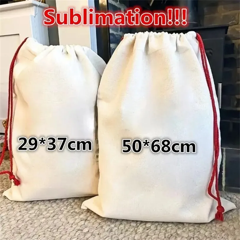 Gepersonaliseerde sublimatie Santa Sack Kerstversiering Kouszak Snoep Canvas Tassen Eerste kerstcadeaus voor kinderen Feestavond NIEUW 1005