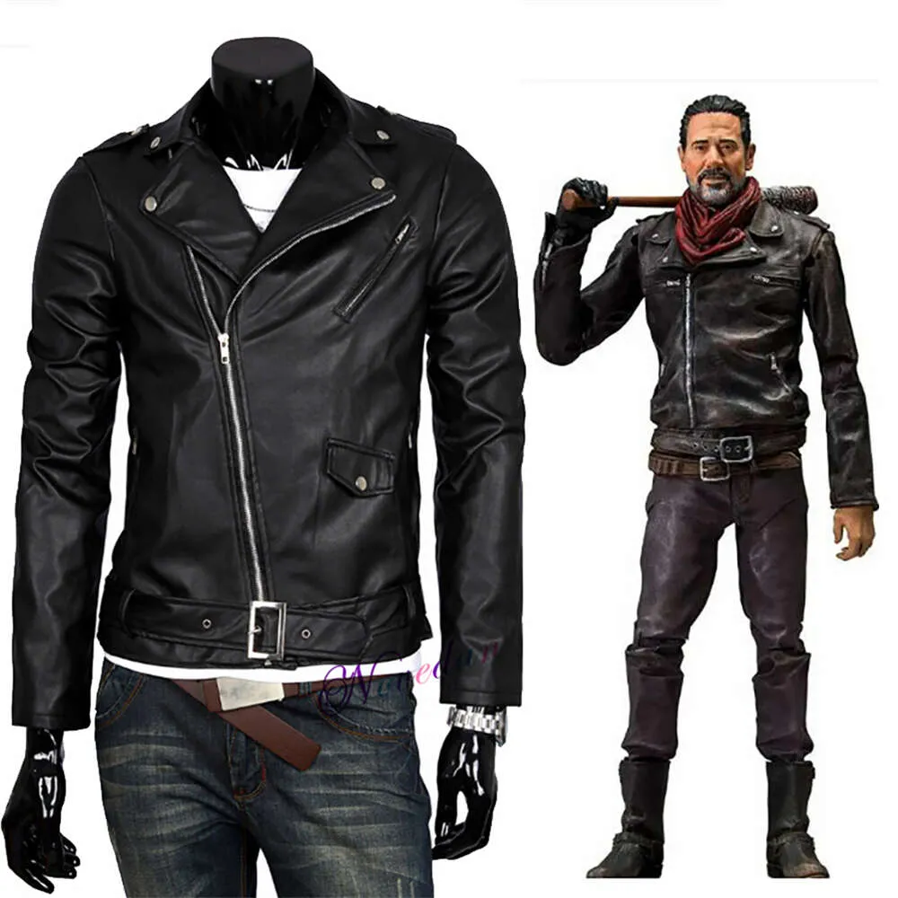 The Walking Dead Negan Black White Pu Leather Jacket Coat Women Men Halloween Cosplay Costume Party Winter Spring Autumn Coatcosplay