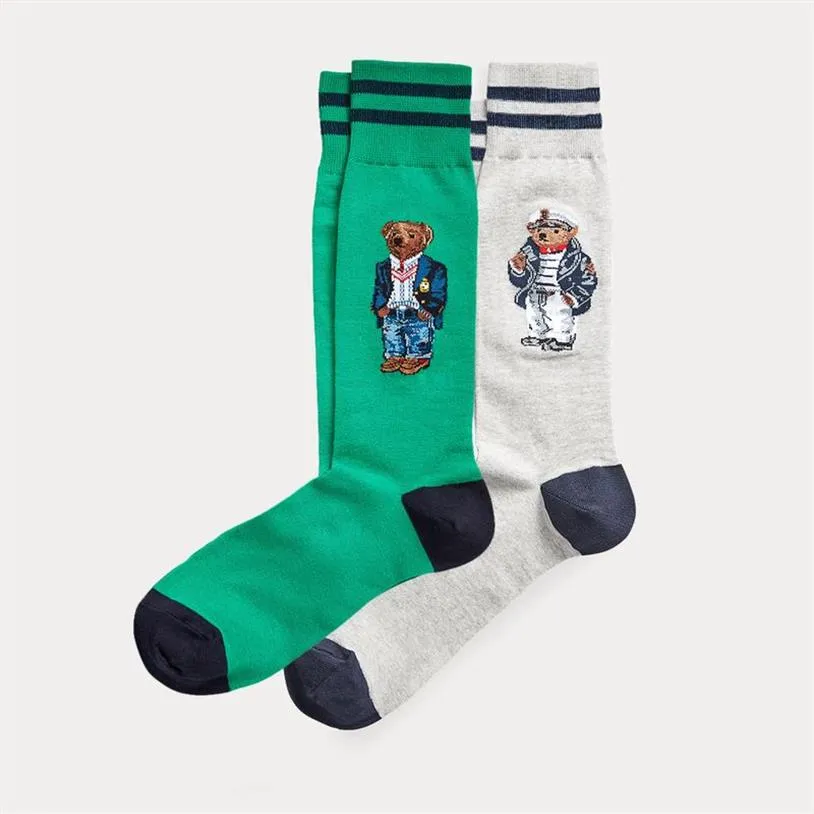 Polo Bear Sock 2-Pack Fashion Cartoon Cute Socks Harajuku Women Stretch cotton socks with Web Ankle Sock Hipster Skatebord Ankle F232N