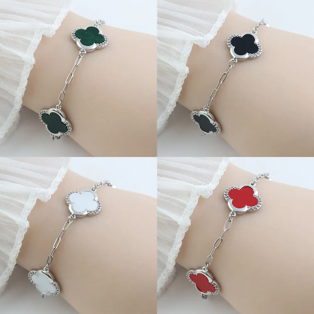 Pulseira de designer elegante de alta qualidade clássico 4/quatro folhas de trevo charme bracelets pulgle jóias cadeia de jóias para casamento prateado presente de natal presente de natal