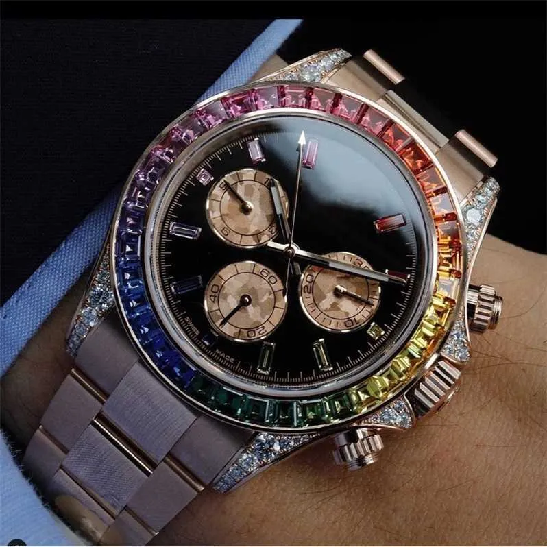 Mouvement Rolaxes montre Clean L mouvement diamant montres automatique 116595 hommes 116598 arc-en-ciel RBOW cristal sans chronographe cadeau montre-bracelet en acier diamant