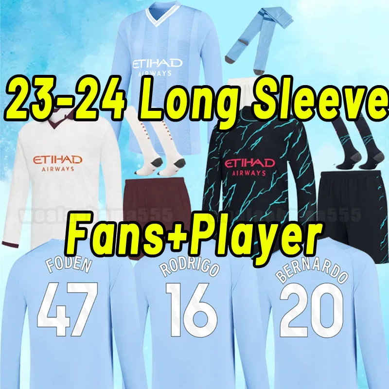 Fans Player Haaland Manchesters Soccer Jerseys 23 24 De Bruyne Phillips Mans Cities Grealish Mahrez Foden Ferran 2023 2024 Football Shirt City Long Sleeve