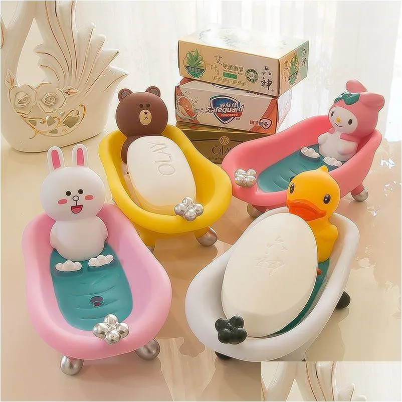 Soap Dishes Cartoon Shape Box Kids Toys Draining Practical Easy Clean Dish Bathroom Candy Colors Soaps Holder Drop Delivery Home Garde Dhfl0