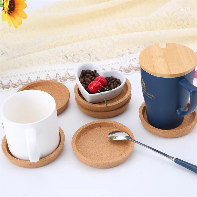 Table Mats Placemats Cups Mat Pads Round Natural Cork Wood Coasters Heat Resistant Insulation Tea Coffee Cup Pad Decoration