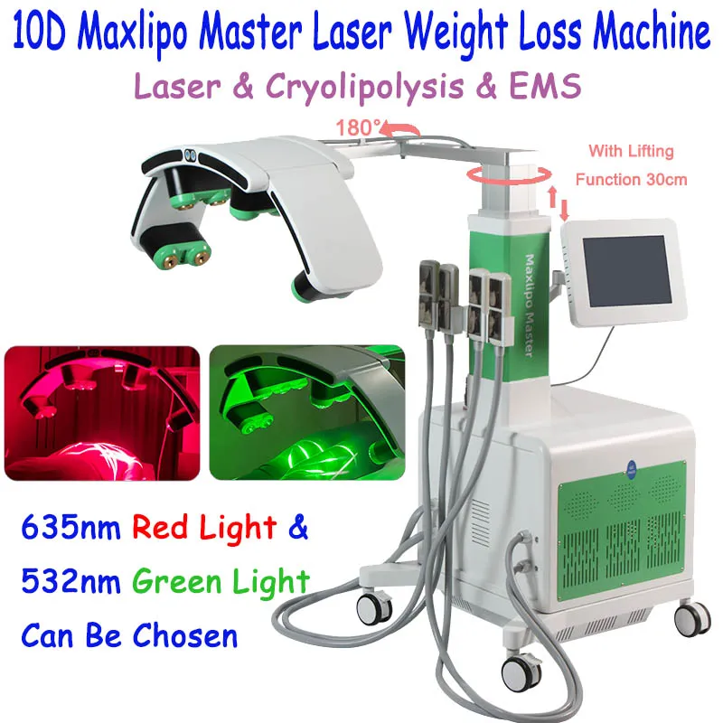 Hot Sale Diode Laser Body Slimming Equipment 10D Lipolaser Weight Loss Cellulite Removal 4 EMS Cryotherapy Plates Red Green Light LIPO Laser Therapy Machine