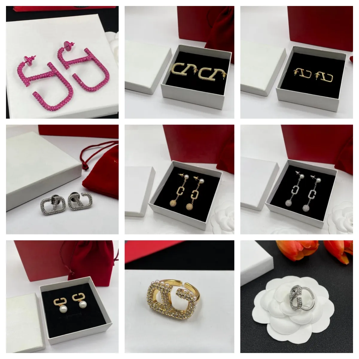 Fashion Jewery Designed Ear Studs Earrings Rings Bracelet Necklace Jewelry with package box