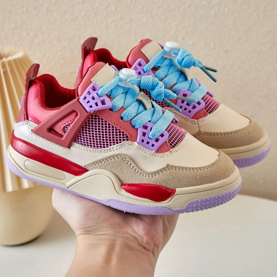4S Lucky Green Kids Basketball shoes 4 Black Cat All White Pink Infant Boy Girl Toddlers Fashion Baby Trainers Children footwear Athletic Outdoor