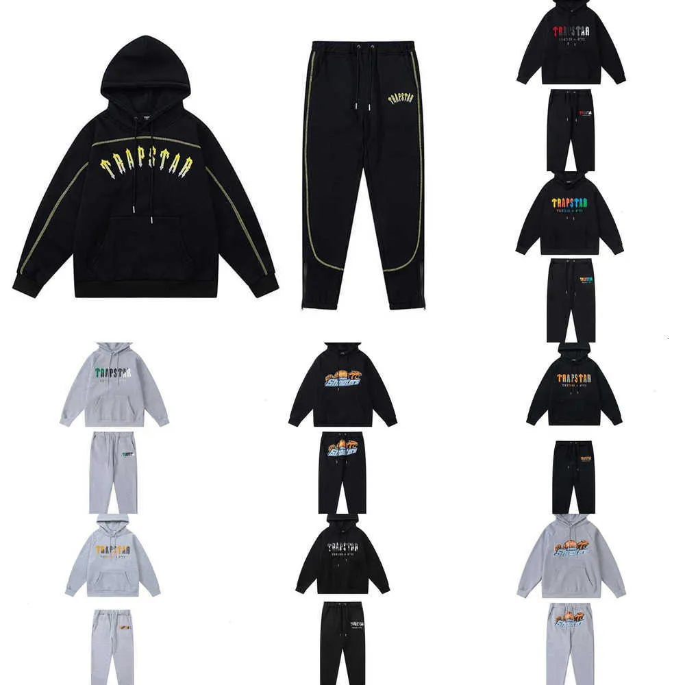 Hommes Trapstar Survêtements Pull Pantalon Ensemble Designer Sweats À Capuche Coton Streetwear Sweatshirts Costume De Sport Broderie Lettre En Peluche Pantalon Épais