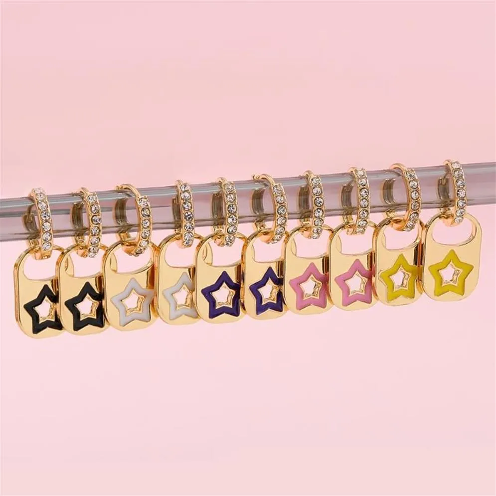 Hoop Huggie Moda Colorata Neon Smalto Stella Orecchini pendenti geometrici per le donne CZ Zircone Oro Piccoli cerchi Gioielli alla moda Gif208h