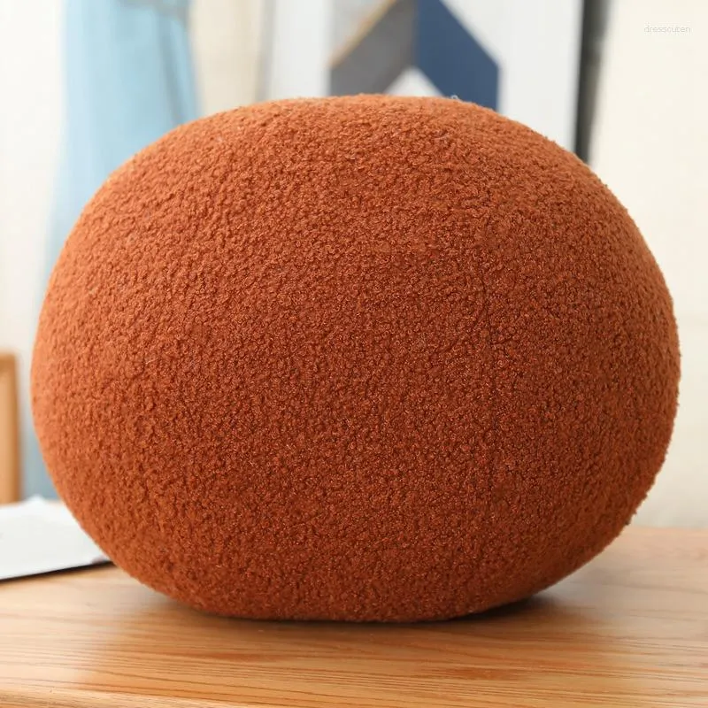 Almofada de pelúcia redonda nórdica em forma de bola de cor sólida sofá de pelúcia escritório descanso de cintura