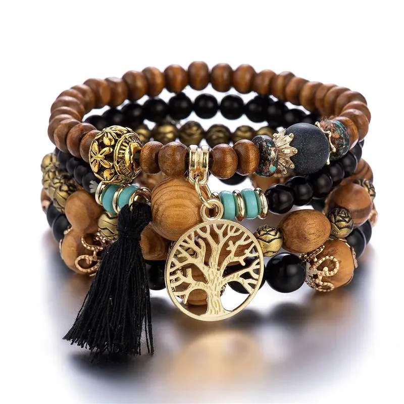 Bohemian wind multilayer beaded wooden bracelet, elastic bracelet manufacturers straight for the European and n jewelry jewelry LL