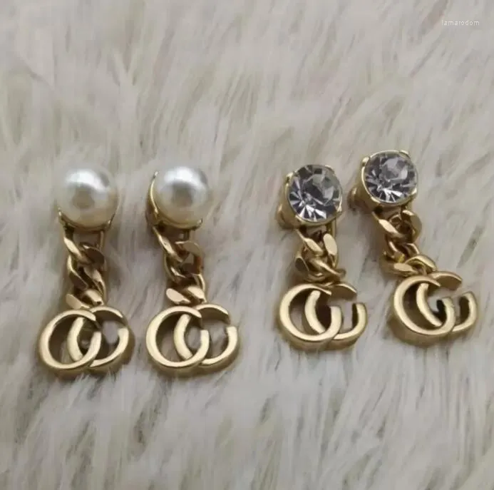 Pendientes traseros Moda Perla Diamante Cuelga Aretes para mujeres Fiesta Boda Compromiso Amantes Regalo Joyería con caja