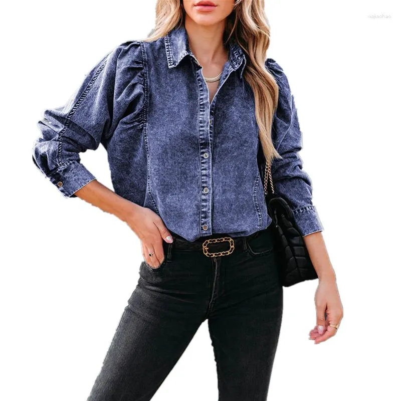 Damesblouses Meisjesblouse Bladerdeeg Lange mouw Boho Denim Shirts Dames Tops Vintage Katoen Blusas Informeel 2023 Lente Herfst Los Cowboy overhemd