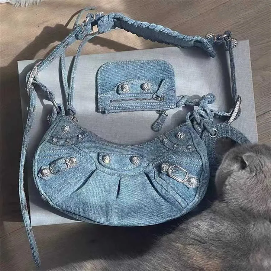 Netizen mit dem gleichen Stil eingelegtes Flash Denim Motorrad modische vielseitige diagonale Kreuz Frauen Trendy Neue Schwerindustrie Nummer 793