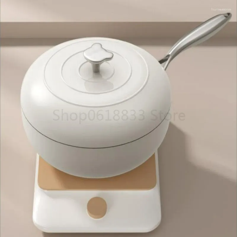 Pans Cobblestone Non-stick Pan Household Stone Wok Induction Cooker Gas Enamel Frying Cartoon Pot Lid Handle