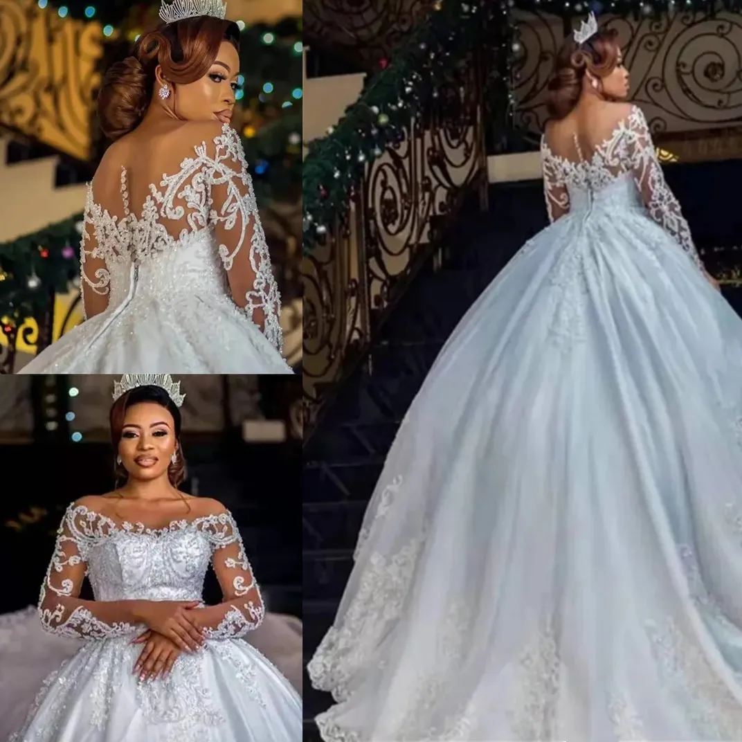 Abito da sposa principessa in pizzo floreale maniche lunghe Giardino Paese Applicazioni Abiti da sposa Robe De Mariage 328 328