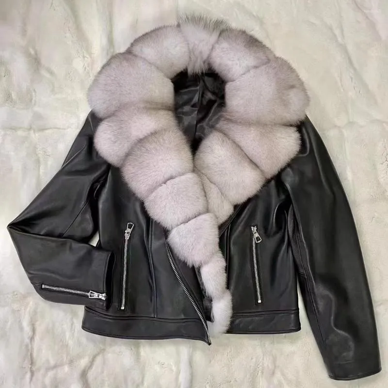 Women s Genuine Lambskin Leather Jacket with Sheepskin Fur Collar H925