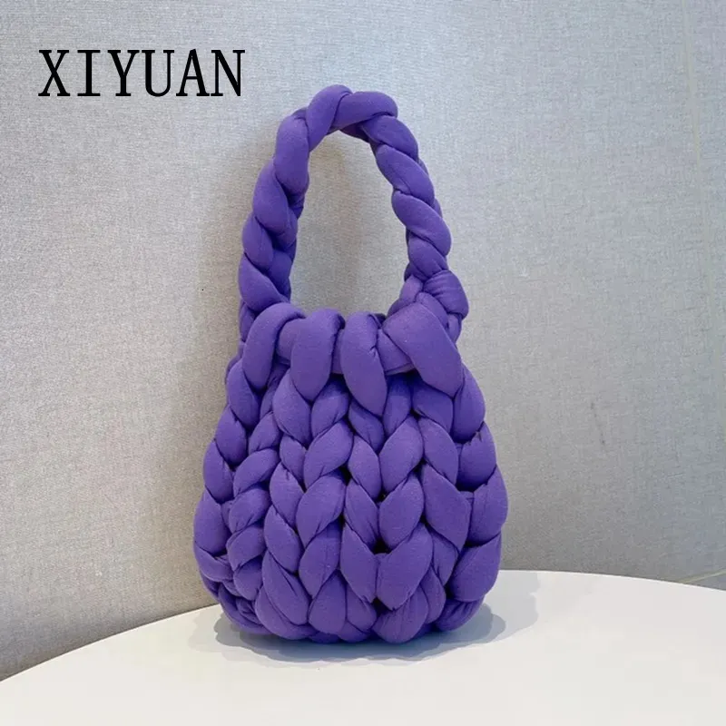 Sacs de soirée Xiyuan Lady Vintage Macaron tissé fourre-tout femme violet noir vert sac à main de luxe dames de haute qualité sac à main 231006