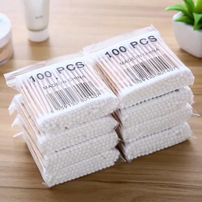 Pamuklu Swabs Bambu Çubuk Çift Başlı Çok Fonksiyonlu Tek Kullanımlık Hijyenik Peçete Çantası Makyaj Çıkarma 231007