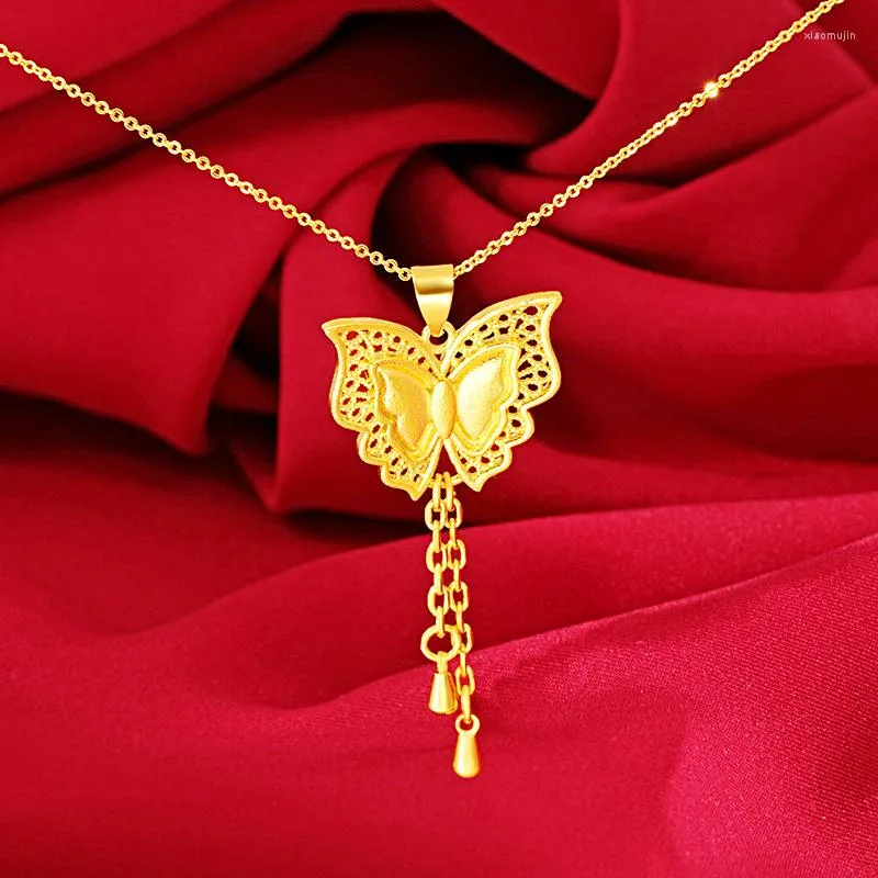 Real 24k Gold Color Golden Butterfly Pendant for Men Bro Women Necklace Oro  Puro De 24k Necklaces Chain Wedding Engagement