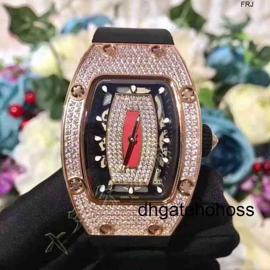 Richardmill Watch Milles Watch Watch Richads Mile الفاخرة ميكانيكا الساعات Richa Wristwatch Wine Barrel Mill RM007 Series 2824 Automatic Mechanical Full Rose Diamond BL