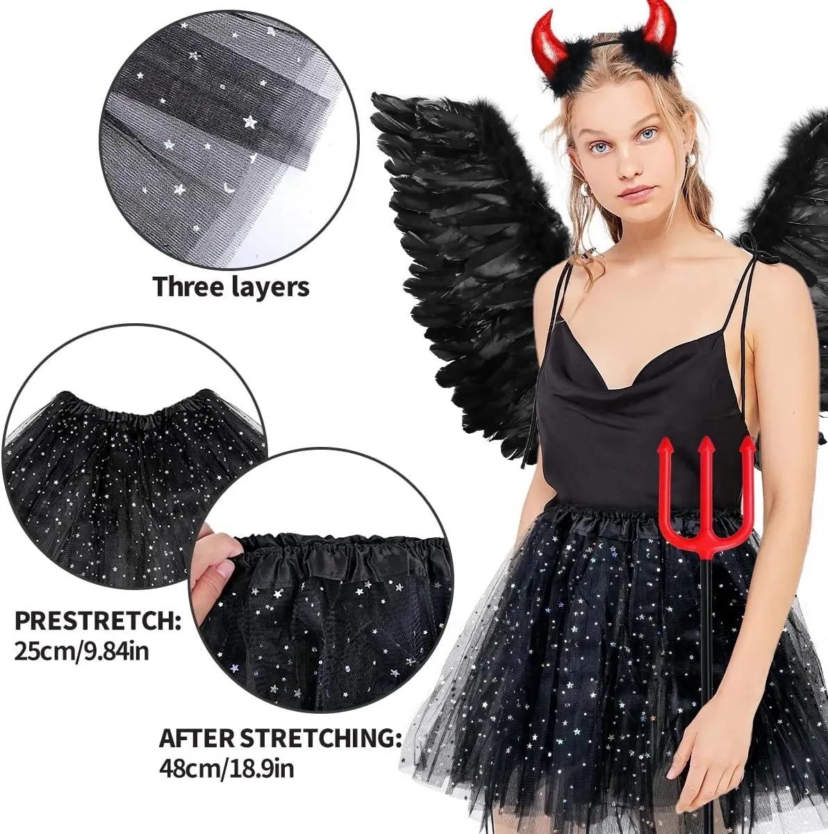 Set D'ailes Noires D'ange Déchu Et Halo – Costume De Démon Pour Halloween, Masquerade Et Cosplay – Adultes Et Enfants
