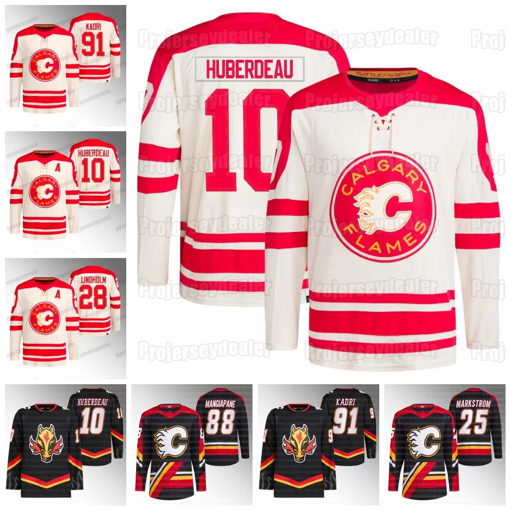 Calgary 10 Jonathan Huberdeau 2023 Heritage Classic Flames Jersey Nazem Kadri Elias Lindholm Andrew Mangiapane Hanifin Jacob Markstrom Backlund Sharangovich