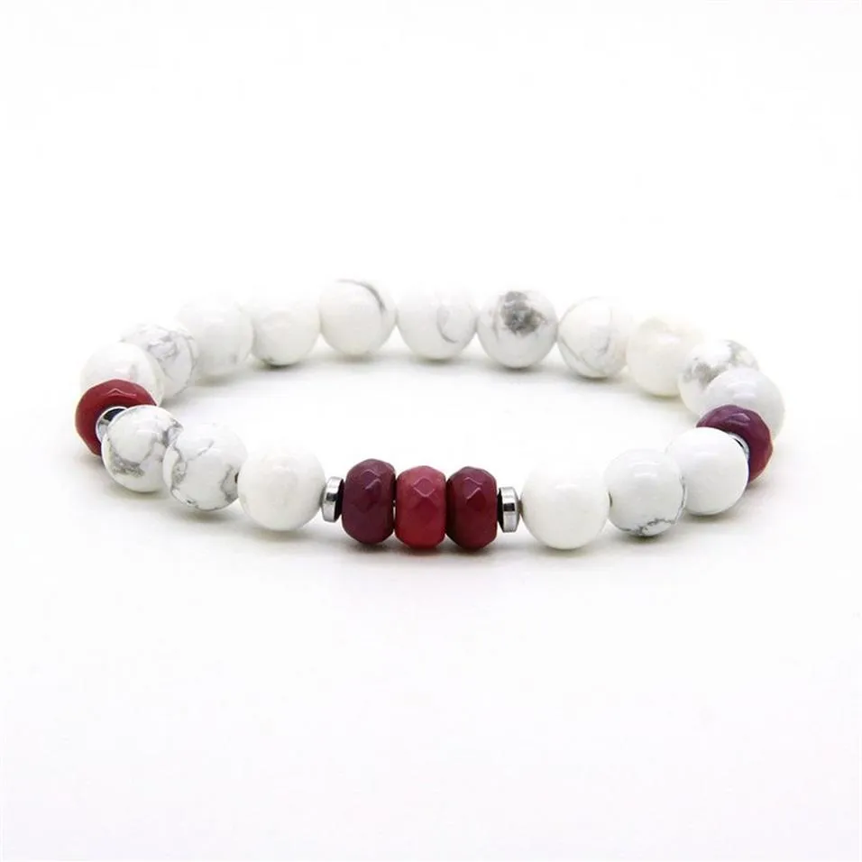 Unisex Couples Jewelry Whole 10pcs lot 8mm White Howlite Marble & Fire Agate Stone Distance Lovers Lucky Bracelets245K