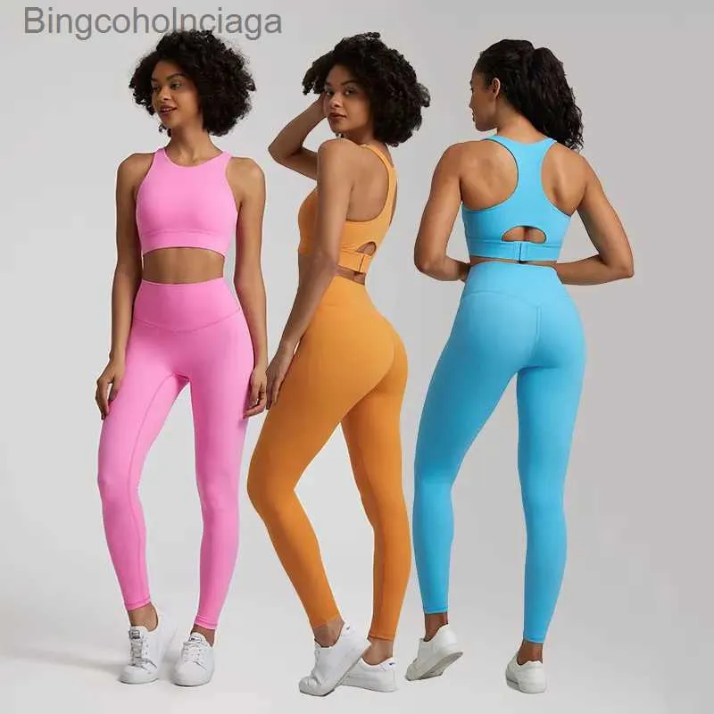 Active Set Naked Feel High Stretch Yoga Set Workout Clothess Fitness Women Tracksuit Justerbar krok Tank Bh Gym Leggings 2st Sports Suitssl231007