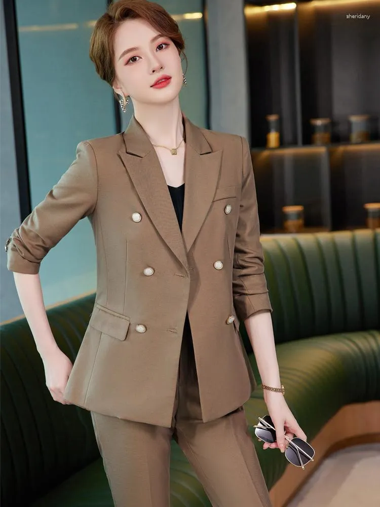 Women's Two Piece Pants Fashion Blazer Women Business Suits 2 Pant And Tops Sets Office Ladies Work Uniform OL Jackets