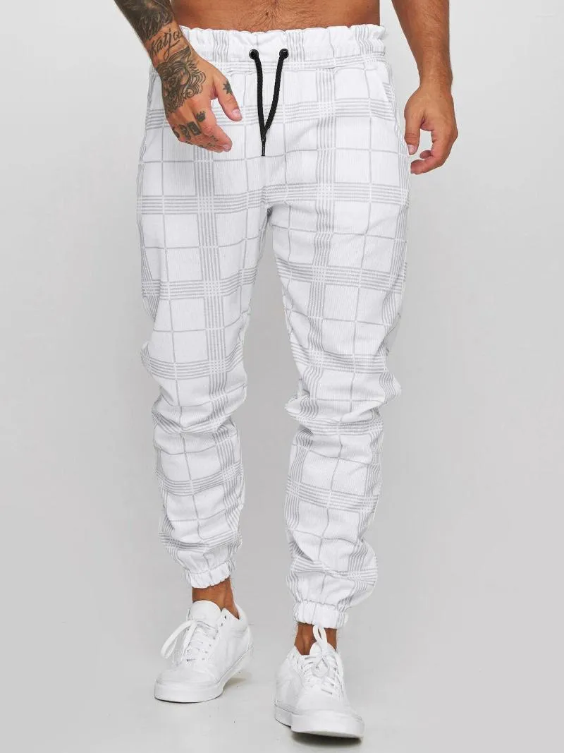 Pantalons pour hommes Casual Square Grid 3D Impression numérique Fitness Leggings Mode Polyvalent Workwear Cargo