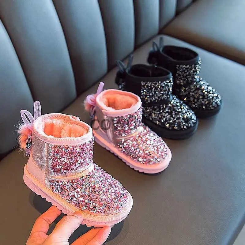 Laarzen CUZULLAA Kids Meisjes Mode Pailletten Enkellaarsjes Hoge Schoenen Kinderen Meisjes Winter Pluche Voering Snowboots Maat 22 37 x1007