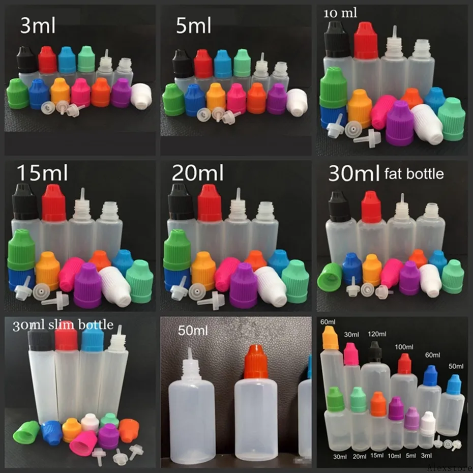 e液体ボトル3ml 5ml 10ml 15ml 20ml 30ml空のドロッパーldpeプラスチックチャイルドプルーフキャップ